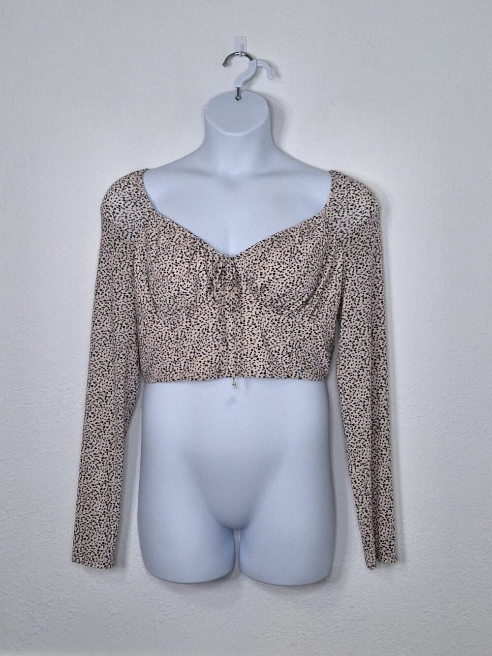 American Eagle Leopard Blouse Sz XL Milkmaid Neutral Cottagecore Peasant
